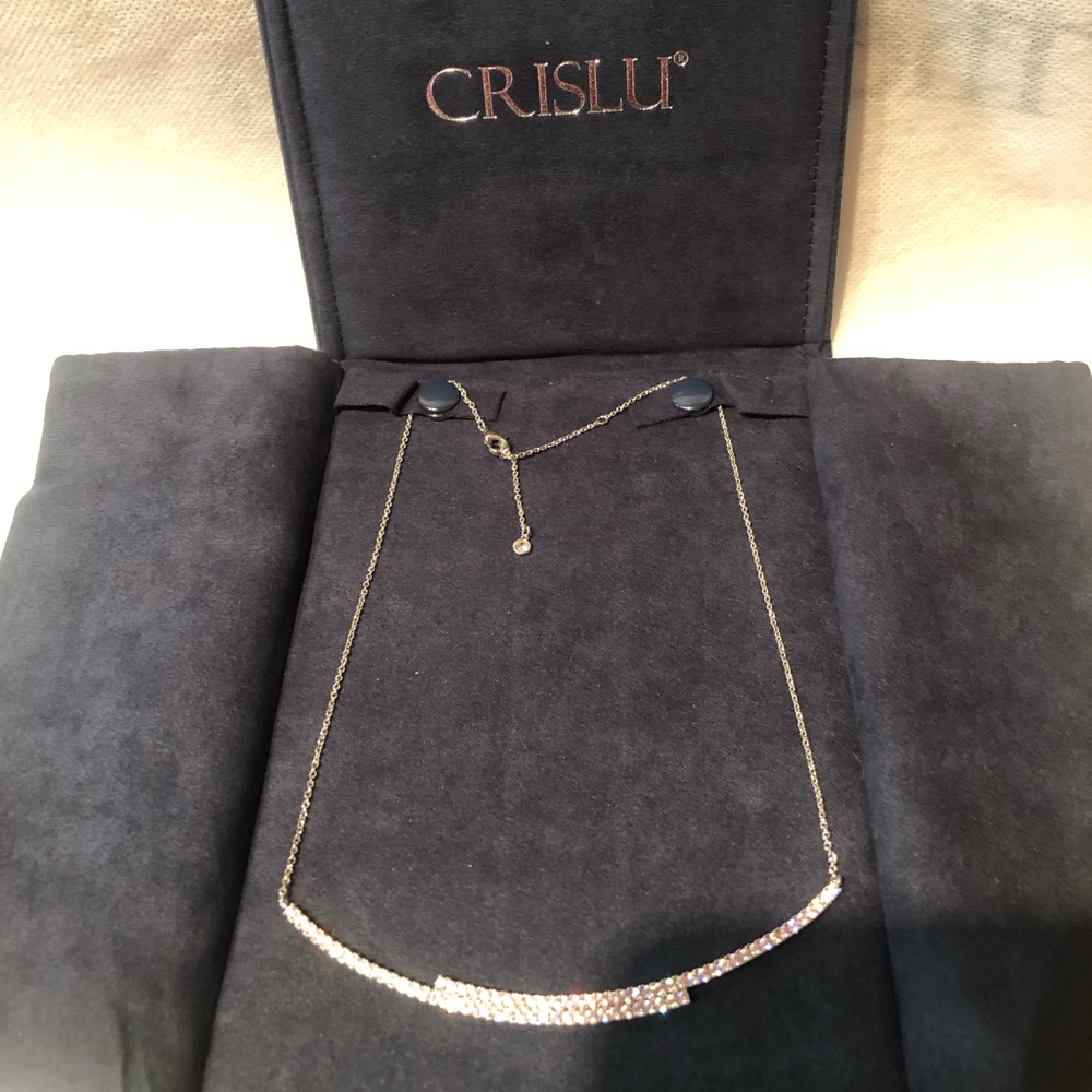 NWT Elegant Crislu Platinum/ Sterling Silver and CZ 16” adjustable bar necklace